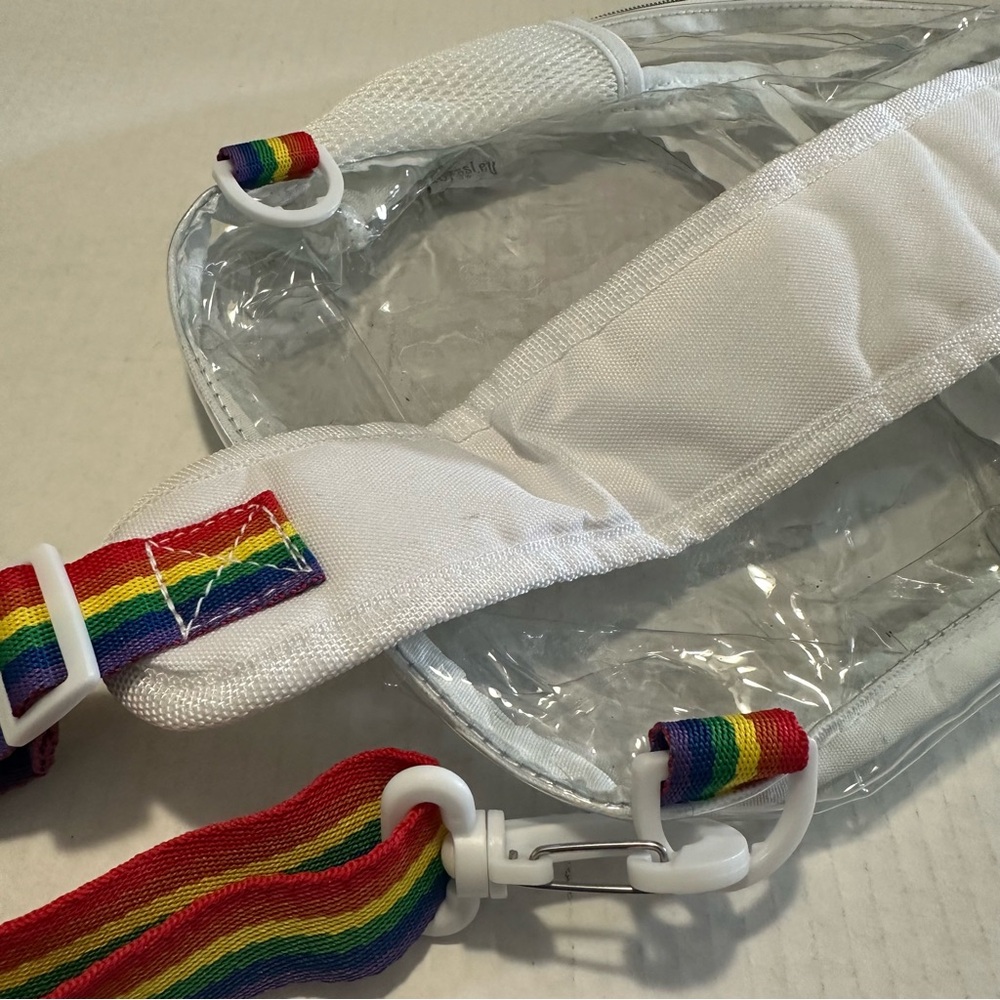 Clear Crossbody Backpack With Rainbow Strap - Picture 4 of 6